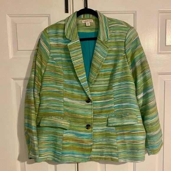 Coldwater Creek Jackets & Blazers - Coldwater Creek Green Multicolored Stripped Plus Size Blazer -Size 20-22